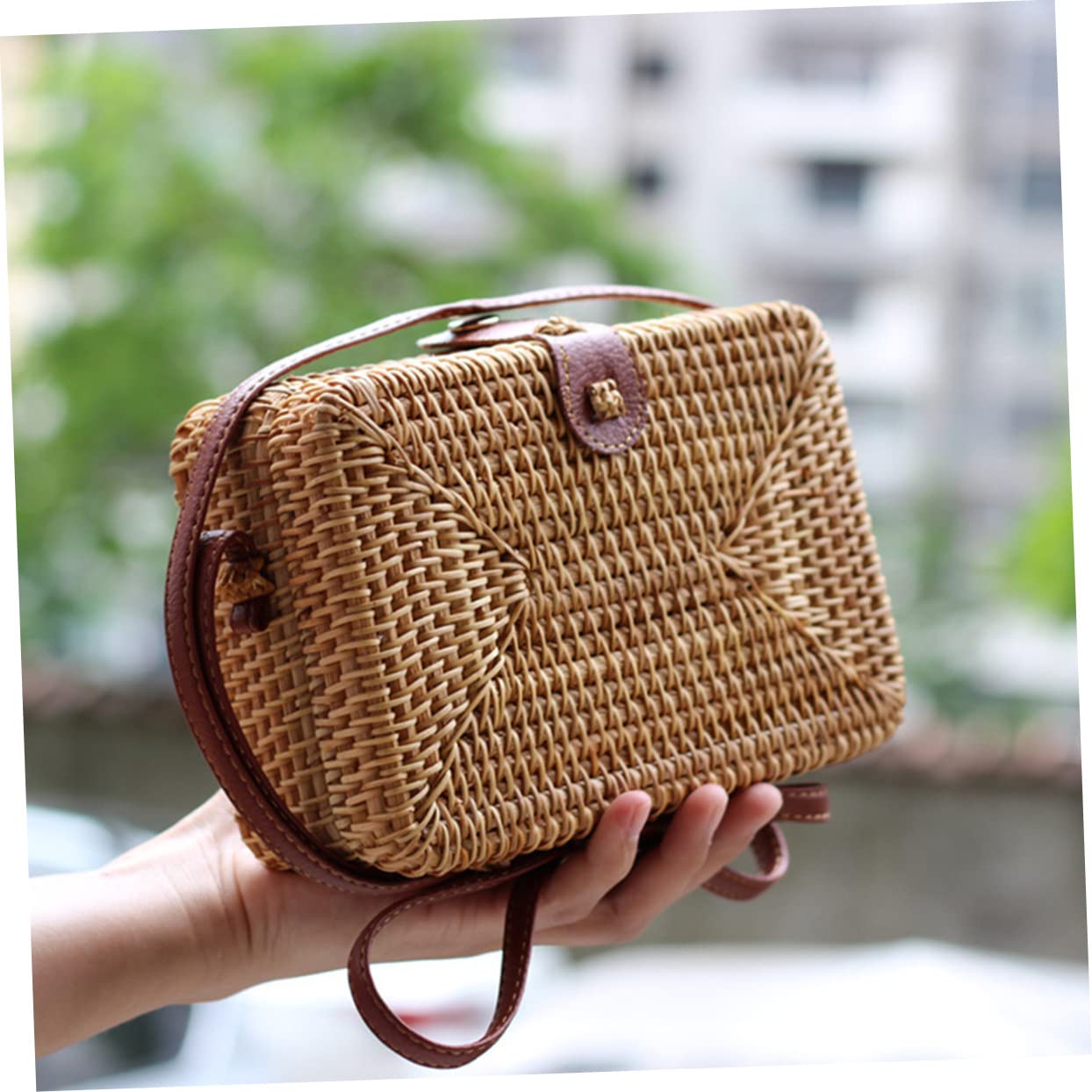 Housoutil 2piezas Bolso De Ratán Woven Para Mujer Bandolera Cuadrada Artesanal Correa Para Uso Diario y Ocasiones Especiales
