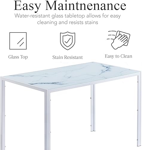 Miniatura 2 de Juego de mesa de comedor de vidrio de 5 piezas con sillas para 4, mesa de vidrio templado y sillas de poliuretano, juego de comedor blanco