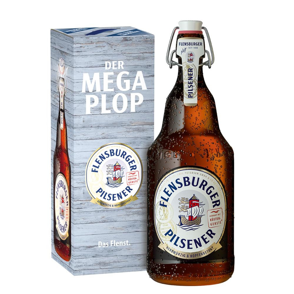 Mega Plop Pilsener aus der Flensburger Brauerei I 2 Liter Pilsener in der Mega Plop Bügelflasche