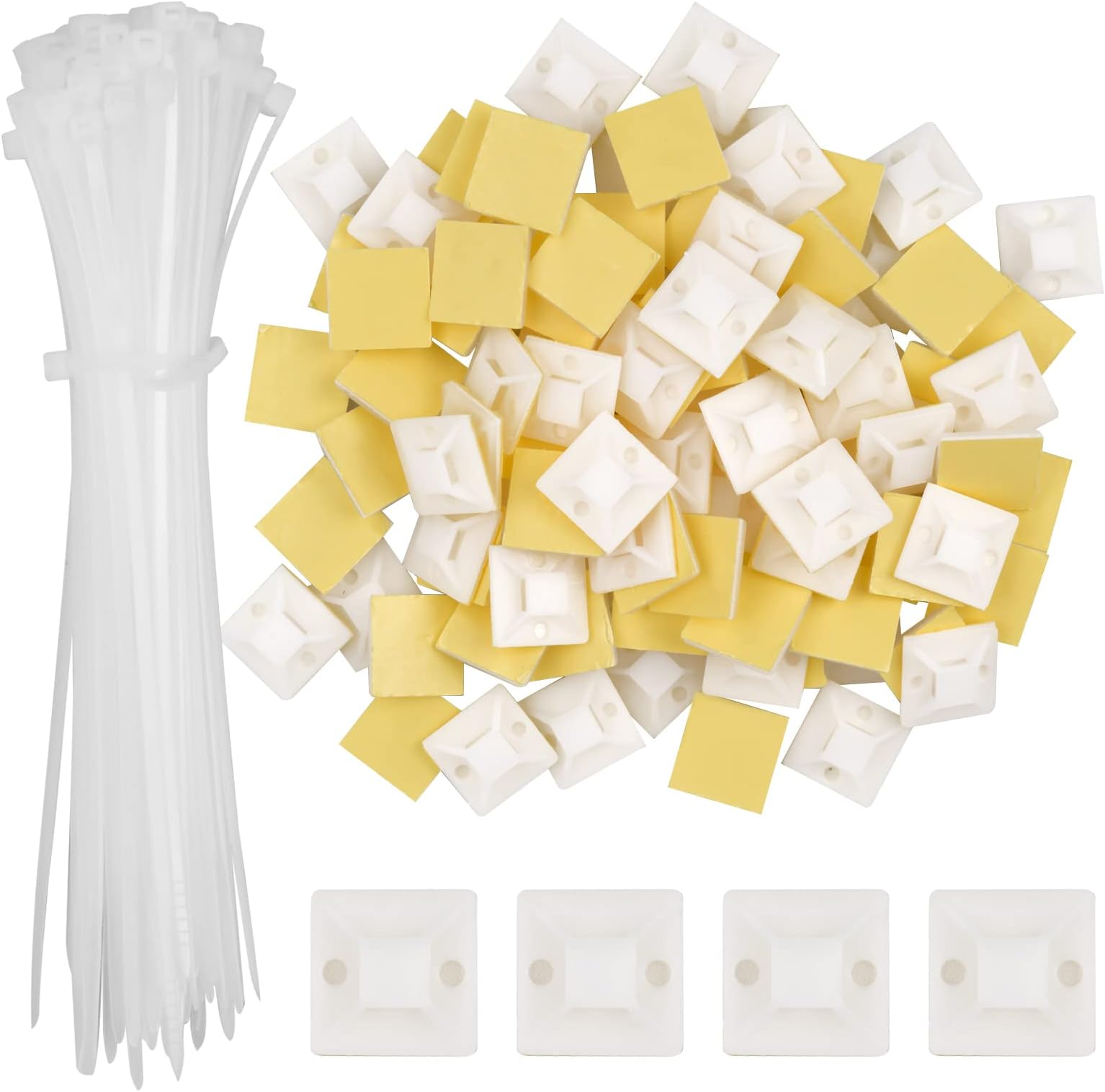 SZXULI 200Pcs White Cable Ties Set 120mm/150mm and 100Pcs Strong Self