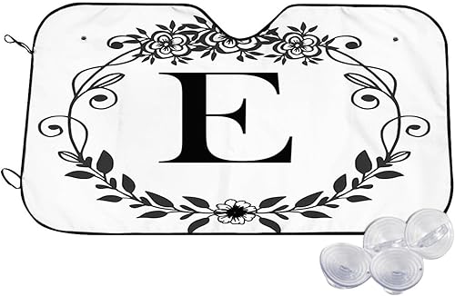 Miniatura 10 de Parasol personalizado para parabrisas de automóvil, ajuste universal, diseño de flores, letra Z, mantiene tu vehículo fresco, reflector de calor