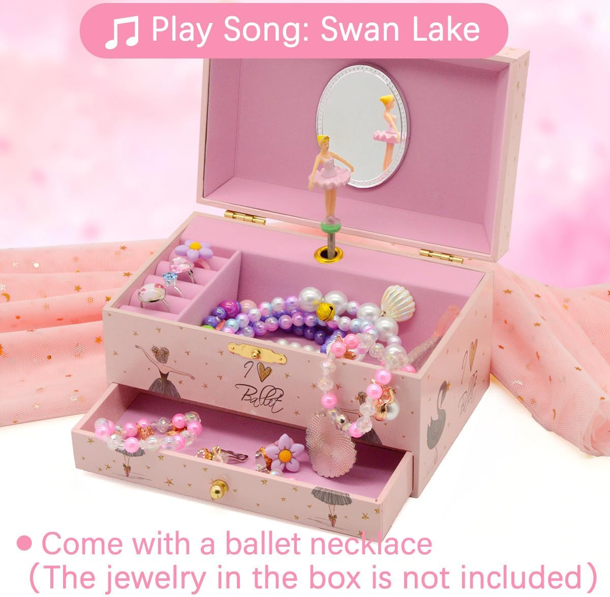 Musical Jewelry Box for Girls, Small Musical Ballerina Jewelry Box Swan Lake, Bedroom Decor Music Box for Girls, Christmas/Birthday Gifts (7 inches)
