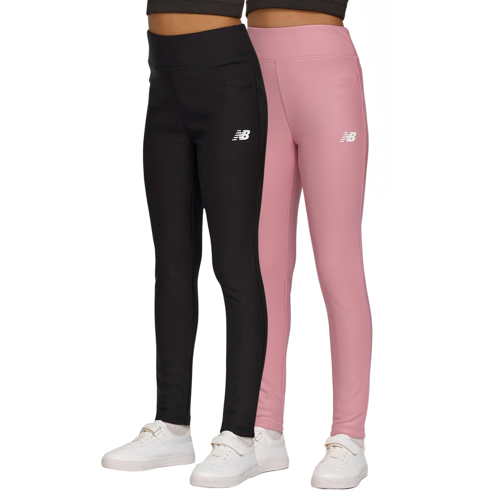 new balance girls fleece lined leggings - 2 pack soft stretch yoga pants, athletic warm thermal tights, sizes 4-16