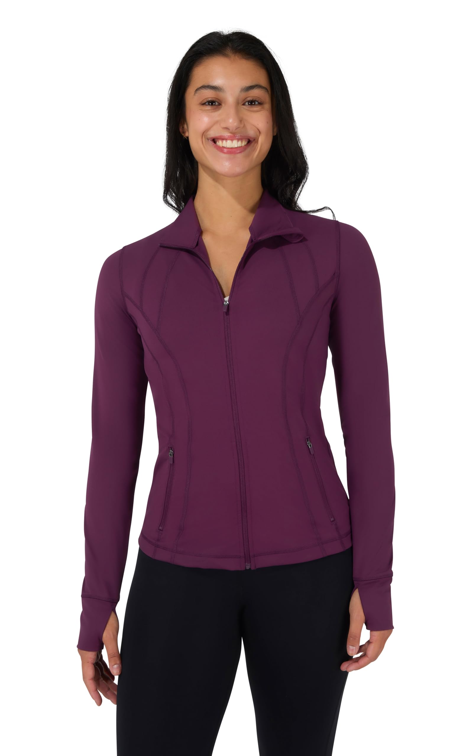 90 Degree By Reflex Full Zip Running Track Jacket Lightweight Athletic Slim Fit Jacket with Thumbholes, Italian Plum, M