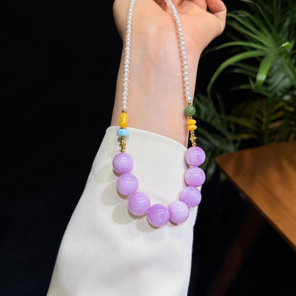 Collar de Cristal Sencillo y único para Mujer, Gargantilla de Cuentas de kunzita Natural, joyería de Moda Hecha a Mano con Cuentas, Regalo de meditación