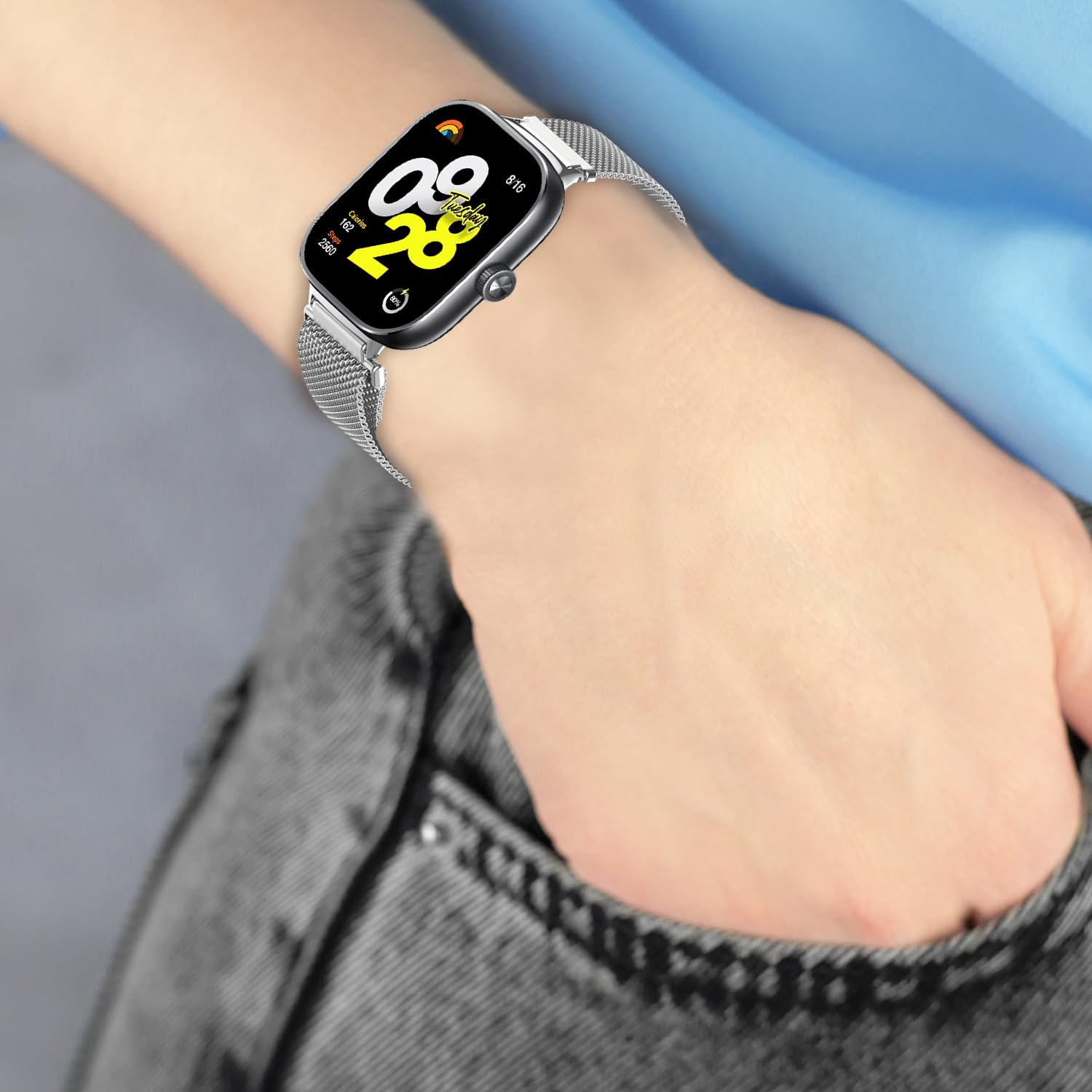 Bracelet Acier Inoxydable ZoRoll Pour Xiaomi Mi Band 9/8 - Fermoir Double Sécurité - Noir