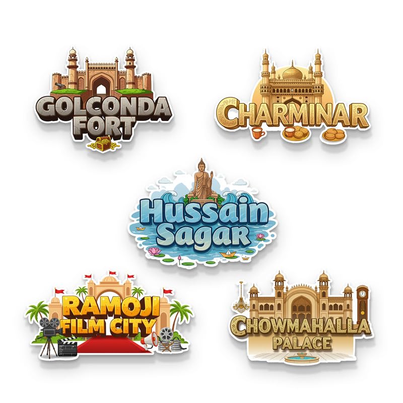 Image of Hyderabad Set of 5 Fridge Magnets, Glossy Finish, Stylish Magnet for Fridge, Wardrobe & Metal Surfaces