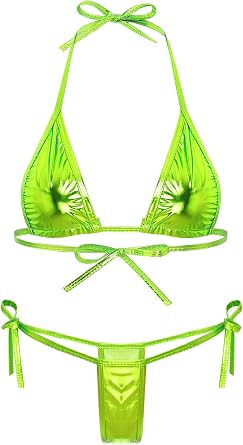 YiZYiF Womens Liquid Metallic Bikini Sets Shiny String Non-Padded Triangle 2 Pieces Swimsuit Set