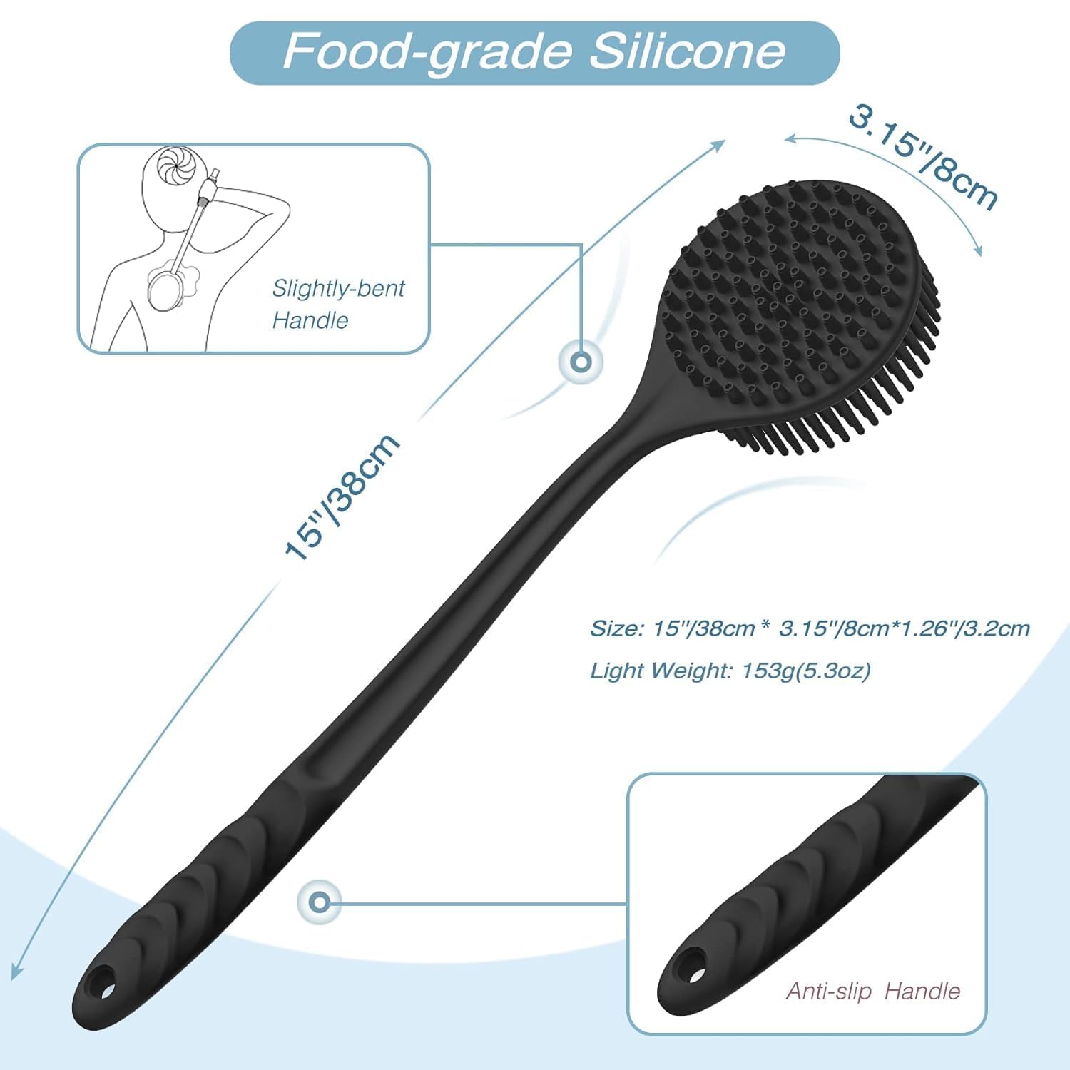 EXIFYLL Premium Soft Silicone Back Scrubber Shower Bath Body Brush with Long Handle Dirt_Removal Back Scrubber | BPA-Free | for Men and Women (Multi Color) (Pack of 1) 3