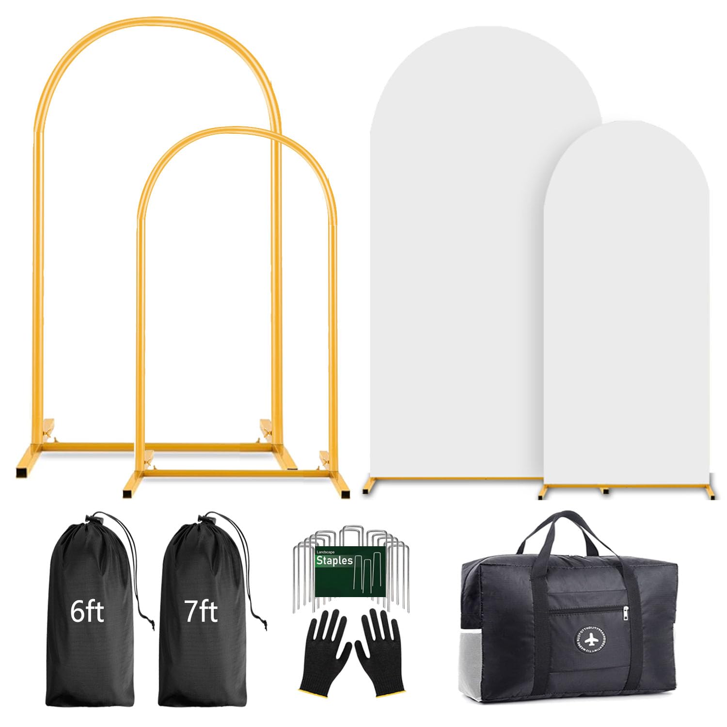 Arch Backdrop Stand and Cover Set (7.2ft,6ft) Birthday Party Wedding Ceremony Bridal Baby Shower Event Decor Gender Reveal (White, 7.2Ft+6Ft)