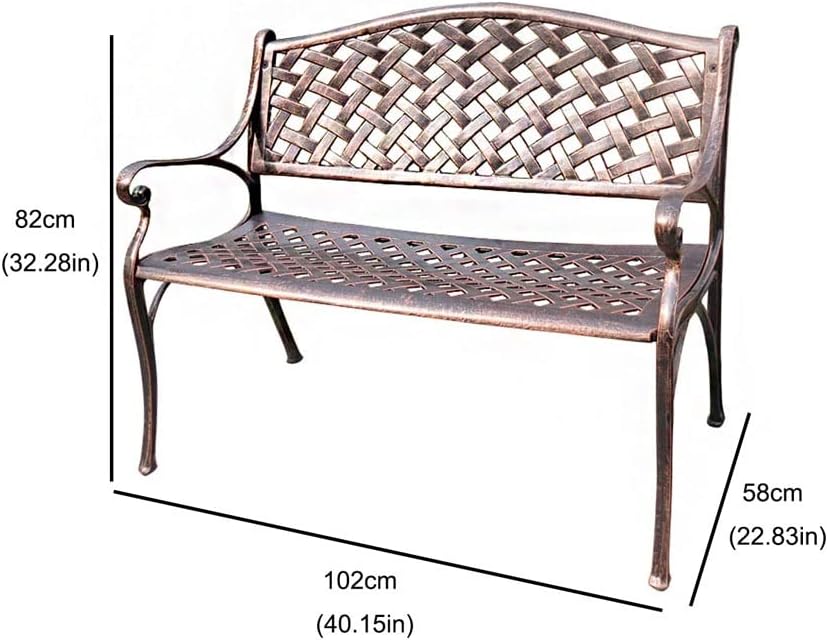 Patio Furniture Bench Nordic Retro Outdoor Garden Bench Cast Aluminum Metal Double Sofa Chair Suitable for Park Courtyard Lawn Balcony Outdoor Bench(B)