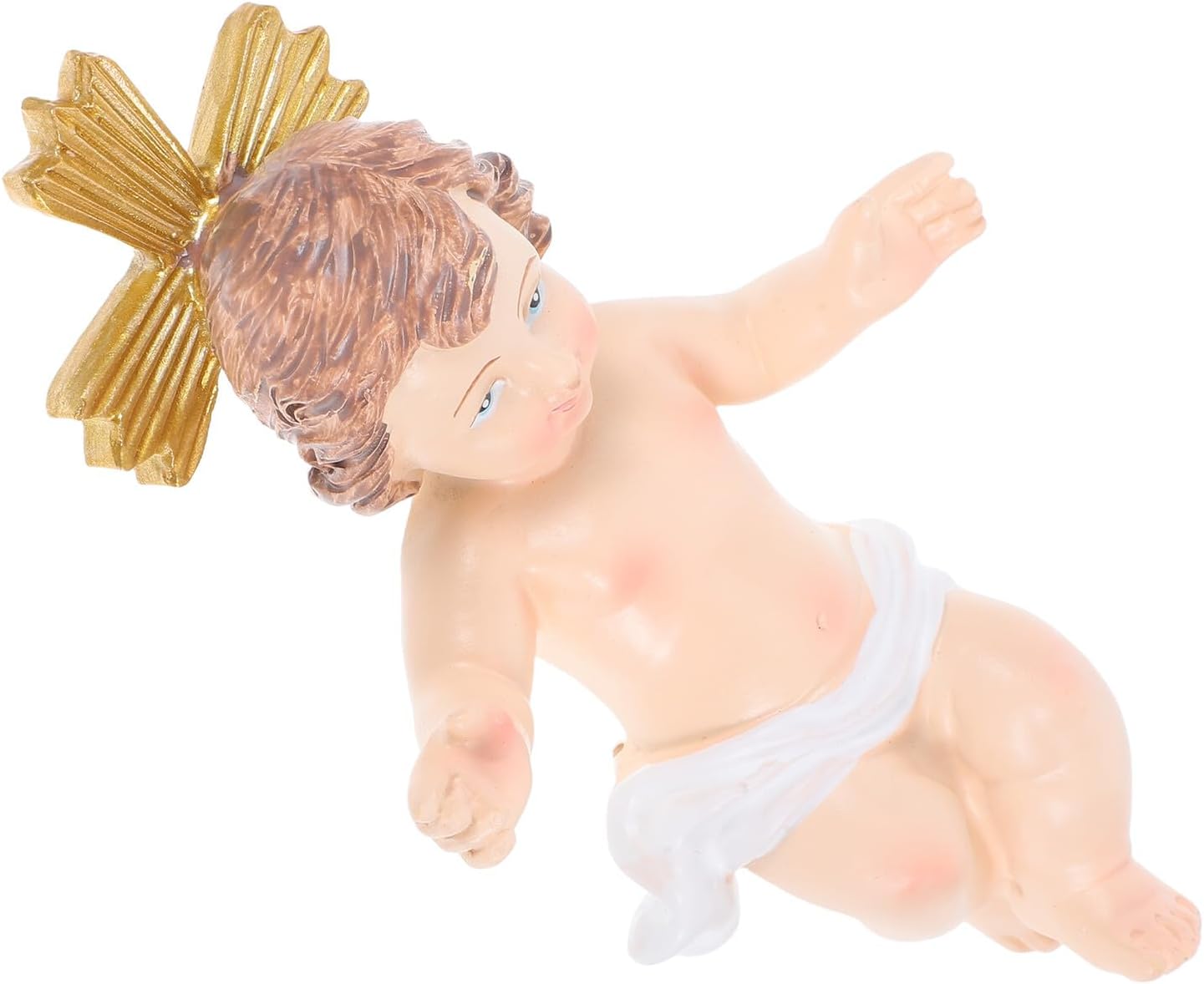 Resin Figurine Nativity Scene Ornament Religious Catholic Tiny Jesus Statue with Cross and Outstretched Arms for Christmas Home and Church Décor