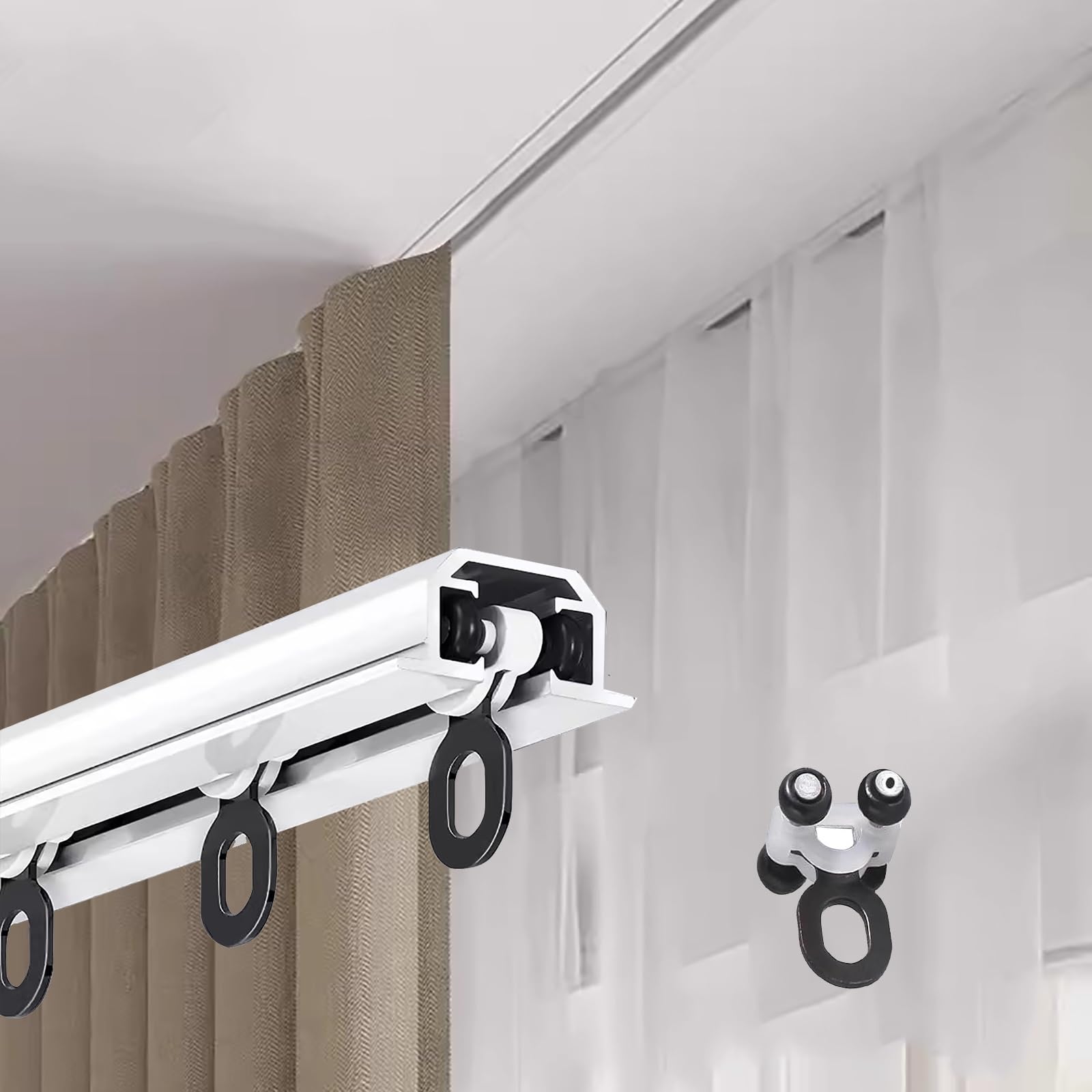 Hidden Aluminum Curtain Track, White, Black, Recessed Balcony Sliding Rail for Privacy Divider, Commercial Metal Recessed Partition Bar, Complete Kit (Color : White, Size : 1m/3.2ft) (White 8m/26.2f