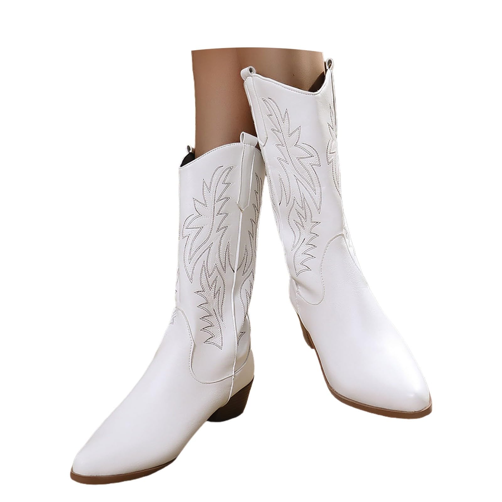 HOOUDO Stivali Texani Donna, Fashion Stivali Donna Invernali Cowboy Western Texani Scarpe da Punta Camperos Etnici Stivaletti Estivi Camperos Pelle