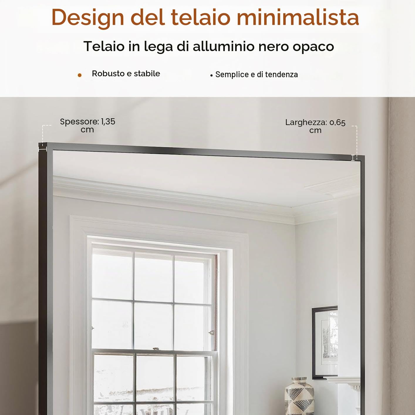 Koonmi Specchio robusto da 171 x 76 cm: telaio in alluminio sottile e minimalista, specchio moderno da parete in piedi o da appendere per soggiorno e camera