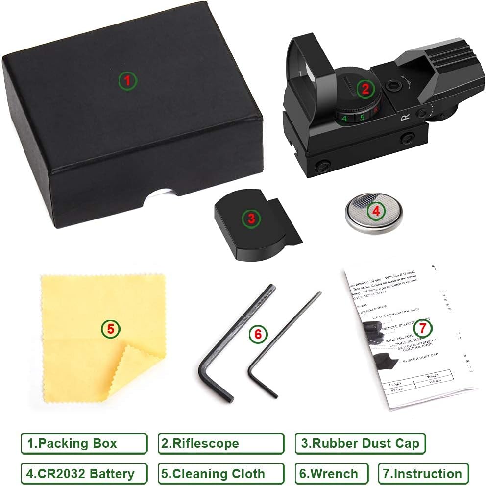 RHYTHMARTS Red Dot Sight Airsoft Scope Reflex Sight 4 Styles Reticles Adjustable Red and Green Sight for 11mm Rail : Sports & Outdoors