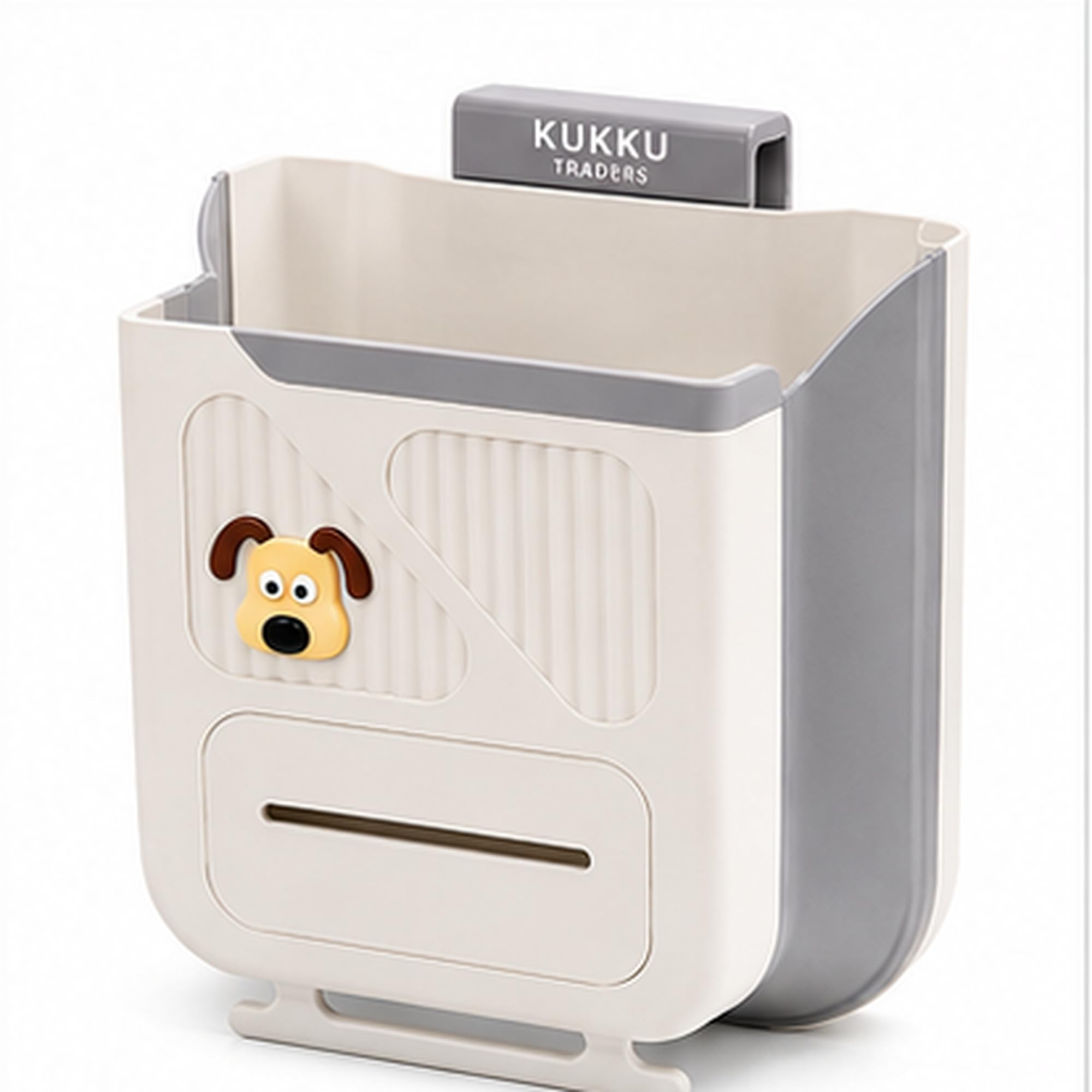 AILTEC KUKKU TRADERS Kitchen Dustbin 10L | Foldable Hanging Dustbin for Kitchen Cabinet | PP Cabinet Door Garbage Bin with Trash Bag Storage | Beige and Grey-image-2