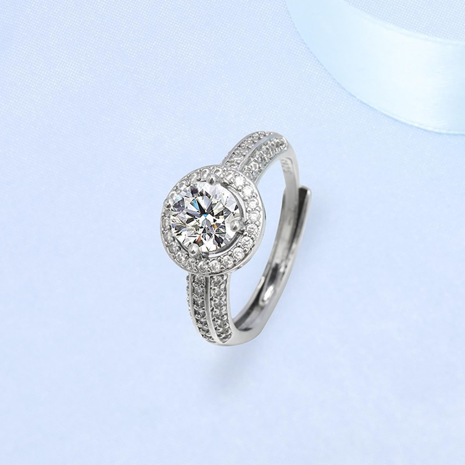 Biżuteria pierścionki dla kobiet obrączki ślubne białe złoto 18K diament laboratoryjny aureola 4 zęby z cyrkonią rozmiar H 1/2 moda dla cioci dzień matki biżuteria
