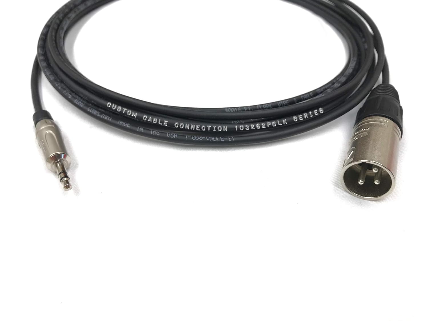 Custom Cable Connection 15 Foot XLR Male to 3.5mm (1/8 INCH) Male Balanced Stereo Plenum Cable