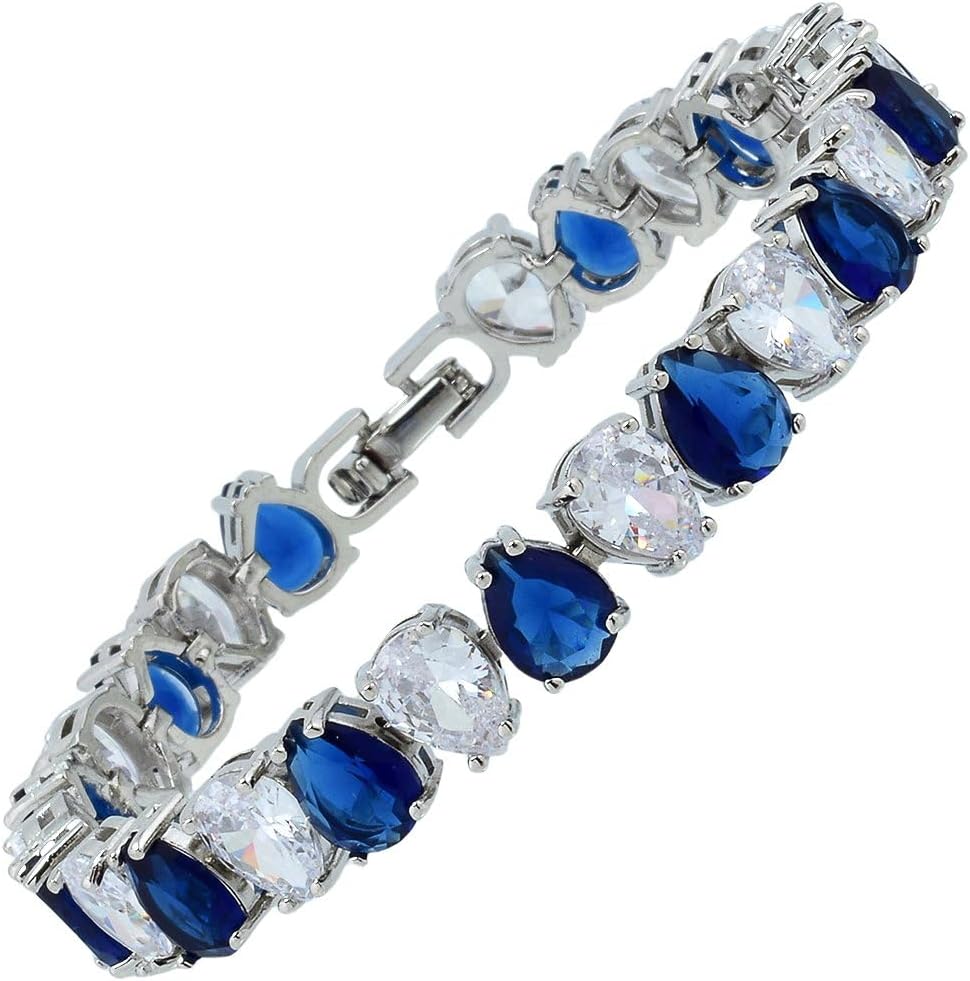 RIZILIA SPECTRUM Trendy Pear-Cut Cubic Zirconia Tennis Bracelet for Women | 14K Gold Plated 6mm Multicolor CZ Stones | 7 Inch Elegant Jewelry Gift for Her