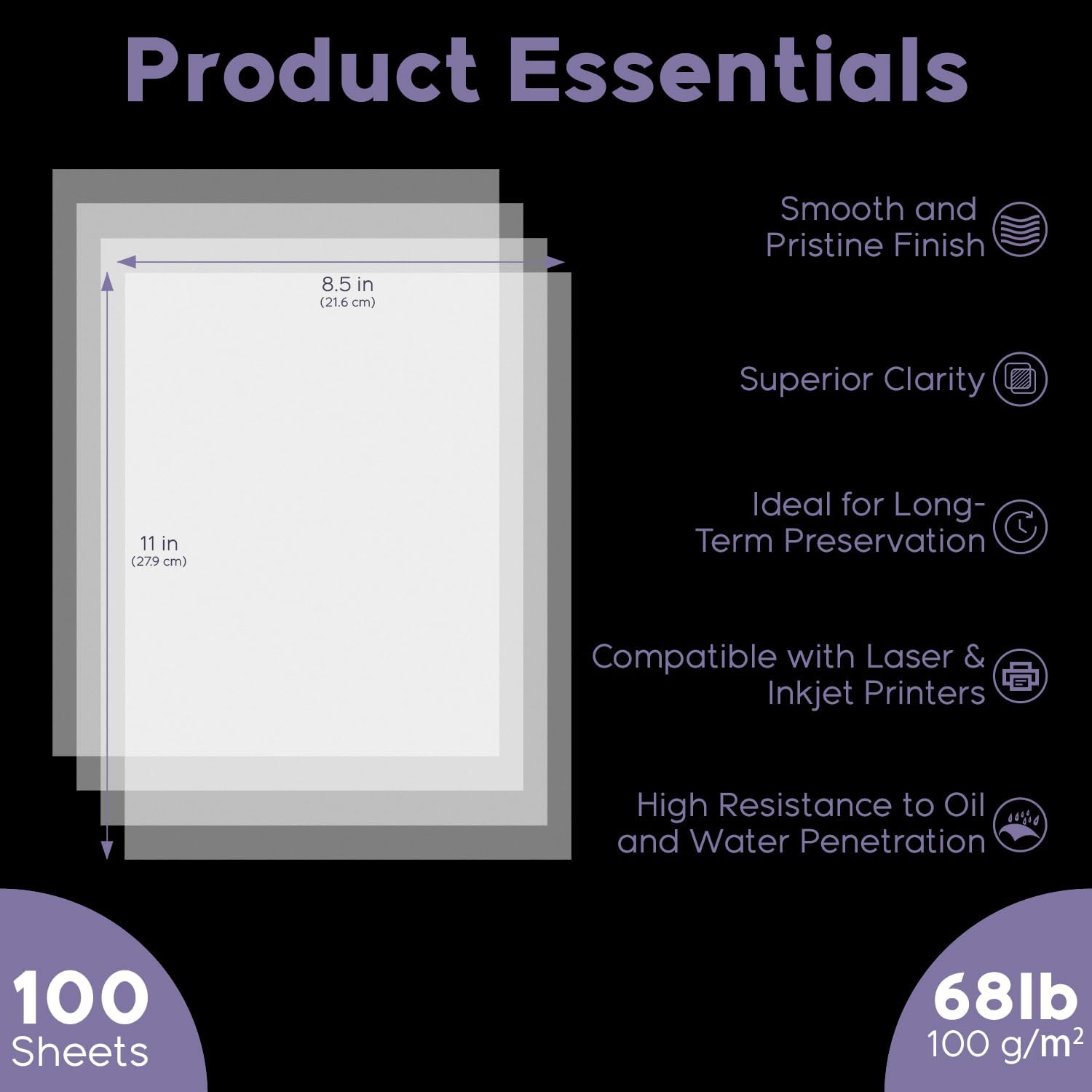 Tracing Paper Bundle: 8.5"x11" Tracing Paper Pad, 100 Sheets (60gsm) & 8.5 x 11 Inches Translucent Vellum Paper, 68 lb / 100 GSM - 100 Sheets for Printable Card Overlays, Envelopes, and Lanterns