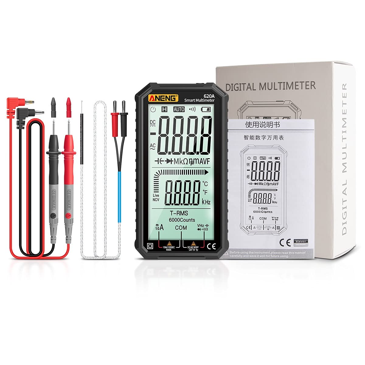 ANENG 4.7-Inch LCD Display AC/DC Digital Multimeter Ultraportable True-RMS Multimeter Auto-Ranging Multi Tester with Amp Volt Ohm Capacitance Continuity Temperature Frequency Diode Tests NCV Tester