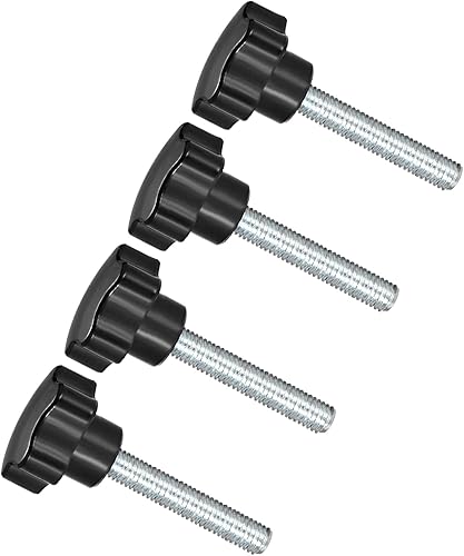 Miniatura 54 de Perillas de sujeción de estrella, rosca macho M6 x 1.969 in, cabeza de 1.260 in, mango de tornillo de pulgar de plástico, perno roscado negro