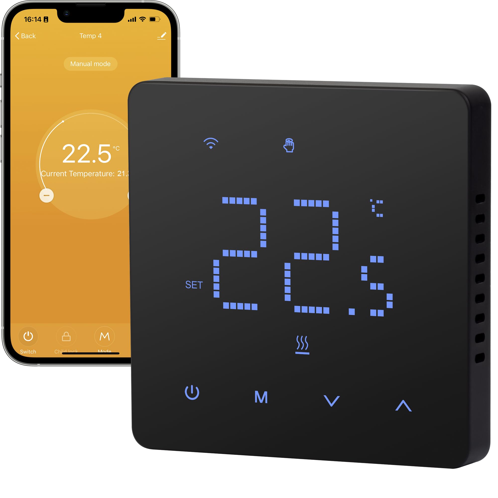 Beok WiFi Thermostat for Boiler, Daily Programming, Controllable via Tuya or Smart Life, Compatible with Alexa and Google Assistant, Voice Control, 230 V, Built-in Thermostat Black.