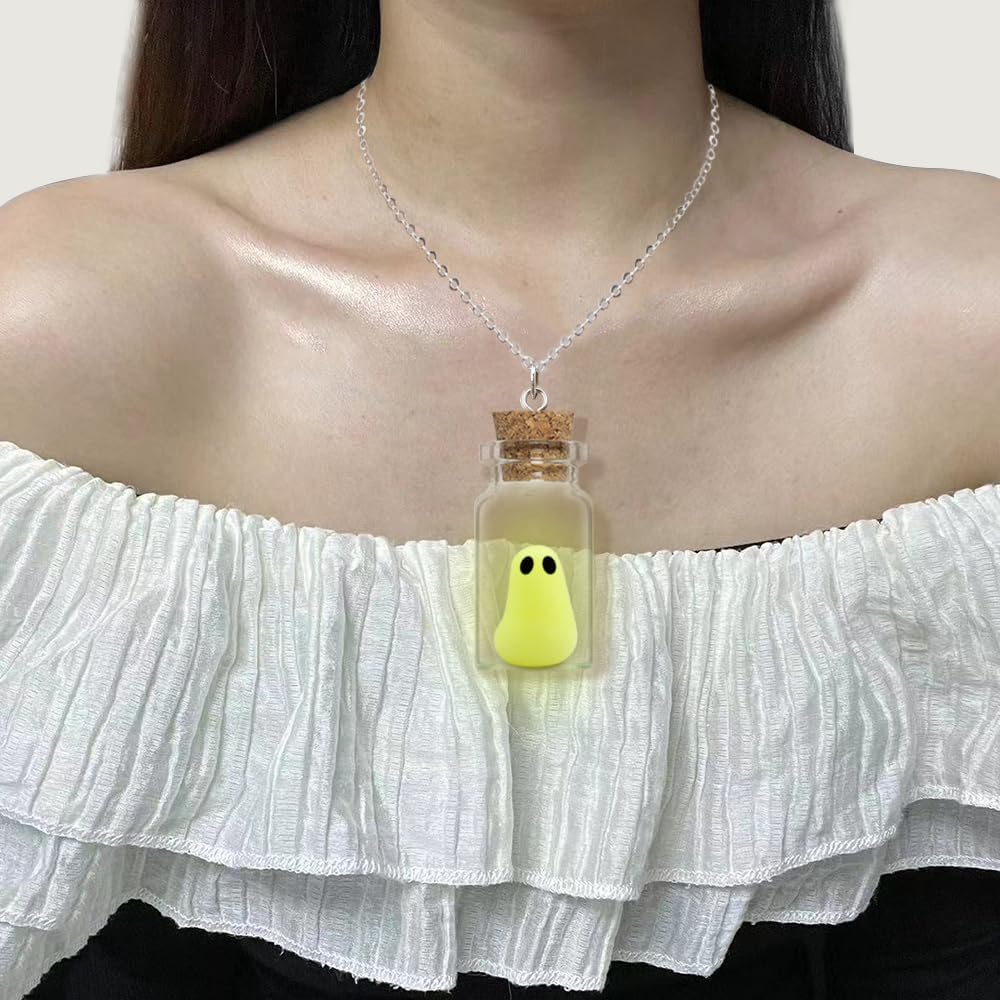 Yellow Ghost in a Bottle Pendent Necklace,Glow in The Dark Ghost Necklace,The Adopt a Ghost Halloween Accessories for Women and Men - Image 6