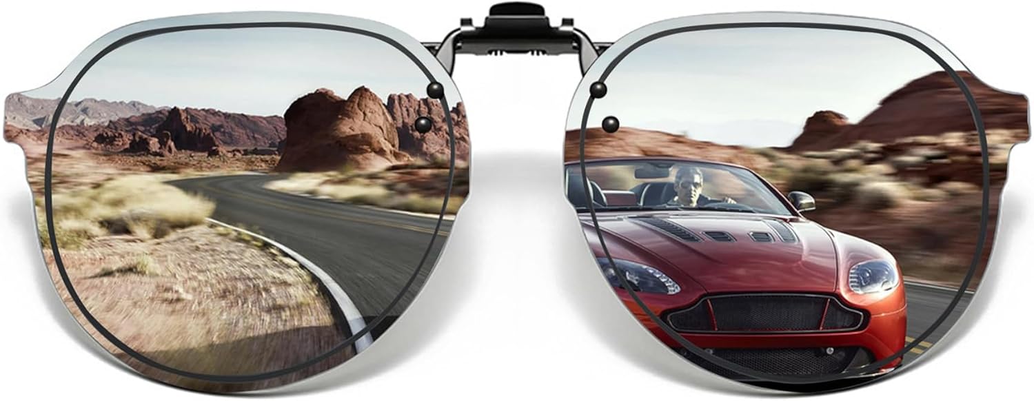 Clip On Retro Round Sunglasses for Men Women, Flip Up Metal Clip UV400 TAC Lens