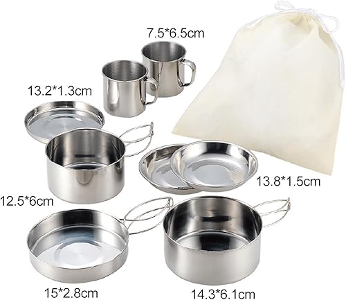 Miniatura 4 de Amagogo Juego de 8 utensilios de cocina para camping, vajilla portátil, platos y tazas para exteriores, juego de cocina para picnic, viajes,