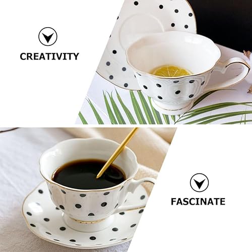Miniatura 6 de Hemoton Juego de café de estilo real, elegante taza de porcelana fina para café, bebidas, café con leche, té moca, blanco y negro