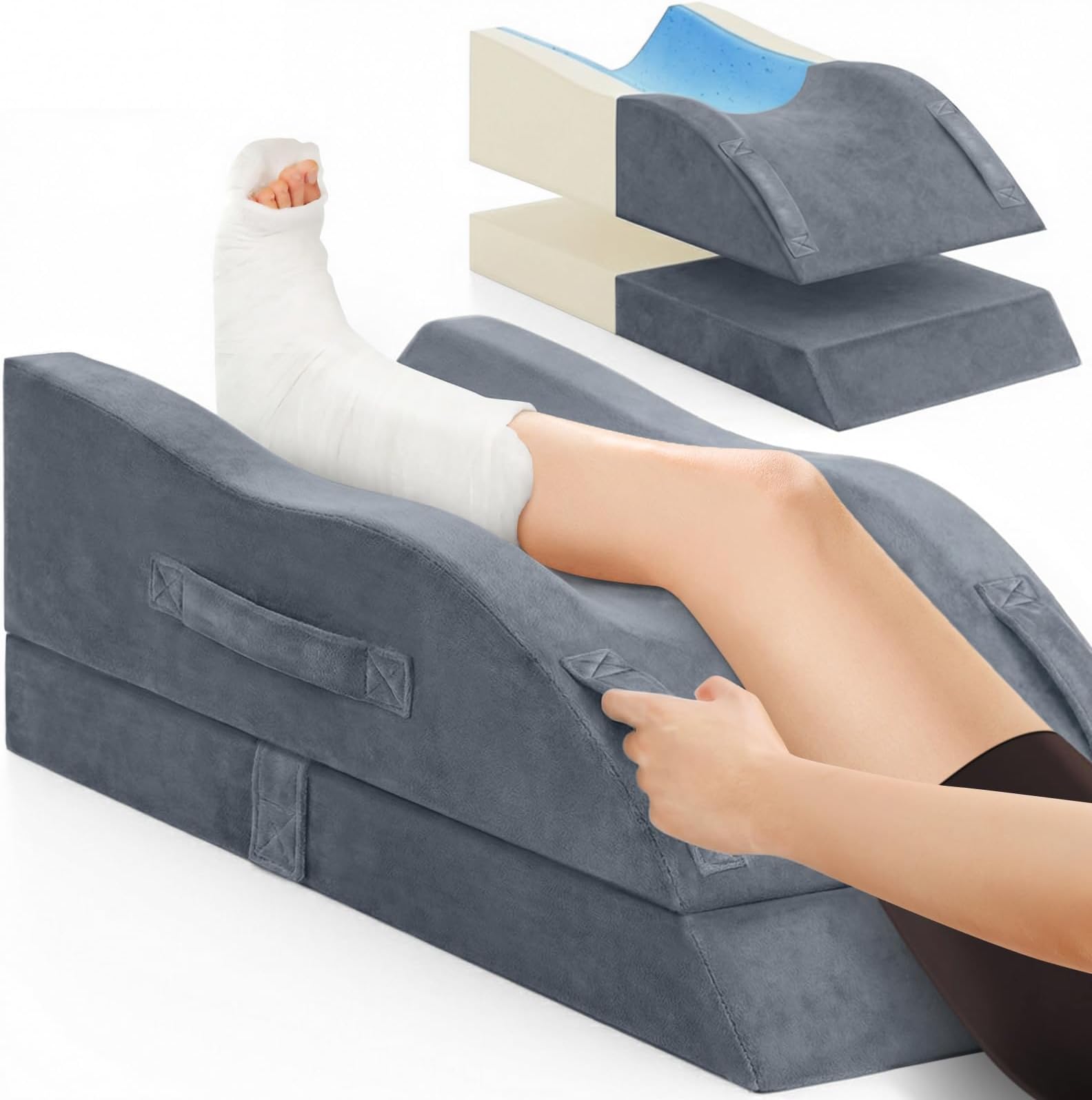 Leg Elevation Pillows, Wedge Pillow for After Surgery Or Rest, Memory Foam Leg Support Adjustable, Back Knee Hip Ankles Pain Relief, Knee Pillow for Sleeping Blood Circulation Grey