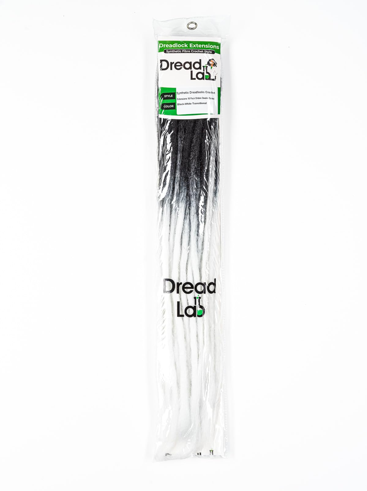 DreadLab - Double Ended Synthetic Dreadlocks (Pack of 10) Crochet Extensions (Black White Transitional Crochet) - Image 2