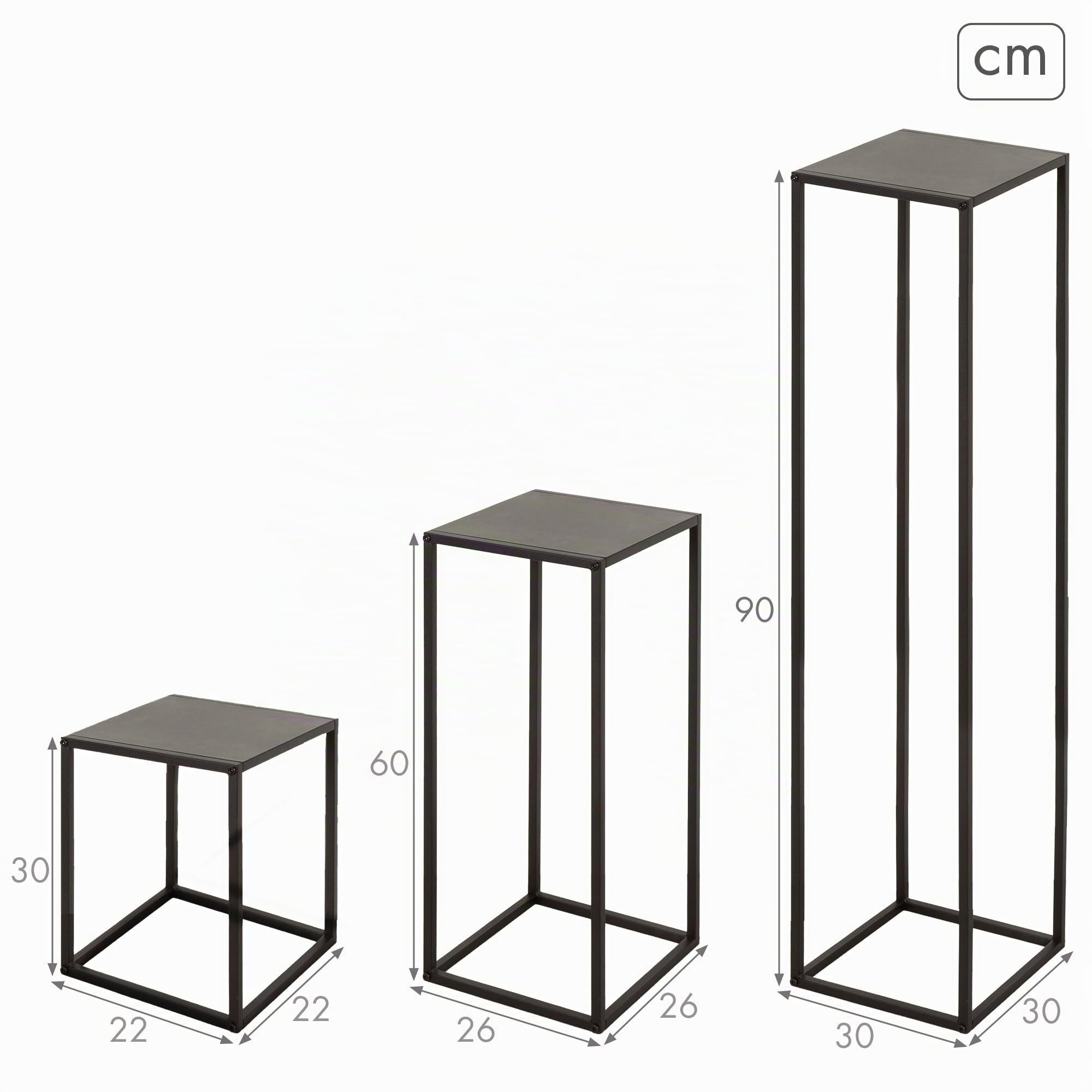 AKTIVE Max Home Set 3 tavolini quadrati 30x30x90 cm, 26x26x60 cm e 22x22x30 cm, peso max. 3 kg, legno grigio, gambe in metallo nero, per soggiorno, camera da letto, ingresso (18516)
