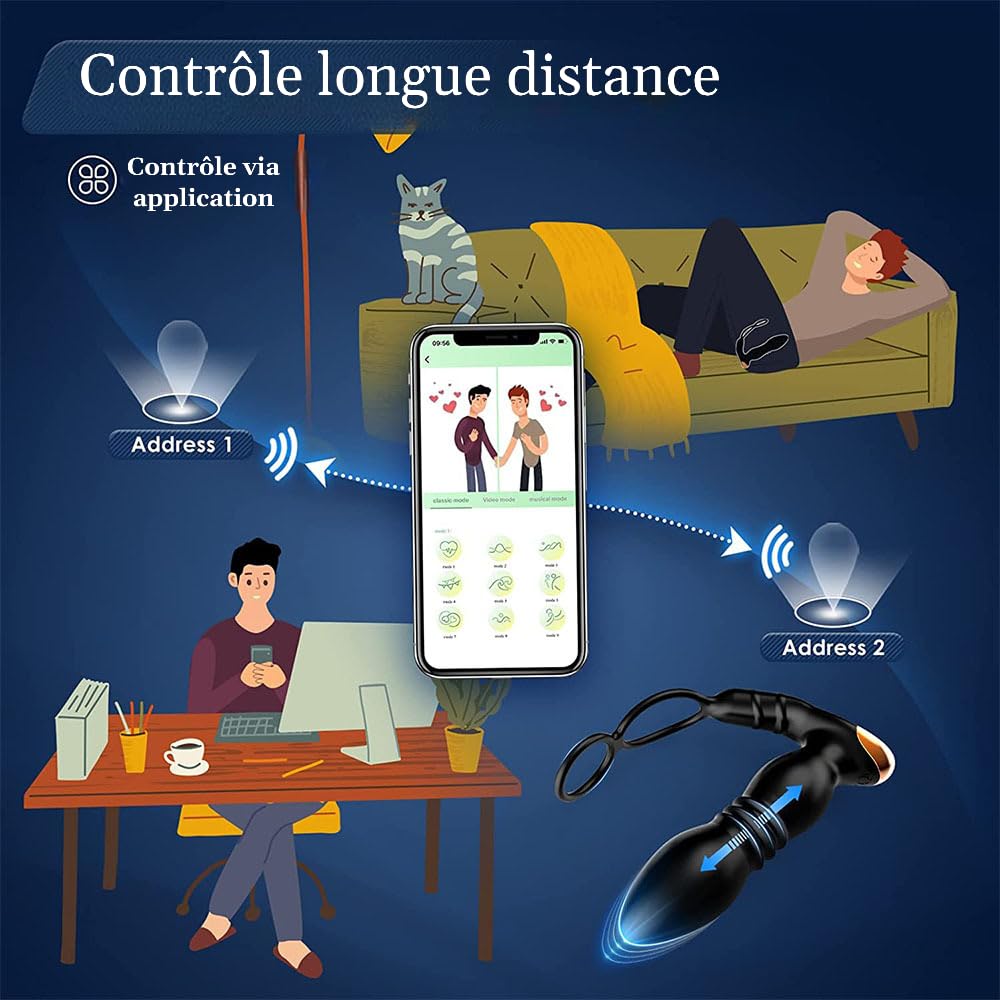 Plug anal |Vibromasseur de prostate | Application Masseur de Prostate Vibrant avec Anneaux de Pénis |9 Modes de Vibration | Plug anal Télécommandé | Sextoys pour la Stimulation Anale Couple