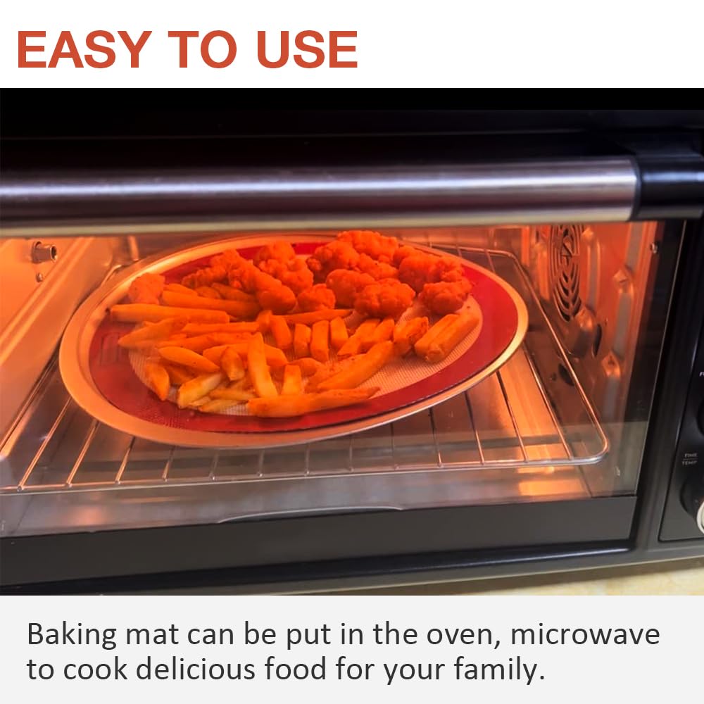 8 Zoll Runde Silikon Backmatte, Set mit 3 wiederverwendbaren Silikon-Backmatten, Silikonmatte für 8 Zoll Kuchenform, Silikonmatte zum Backen von Kuchen, Pizza, Kuchen, Brot, Macaron (Rot,