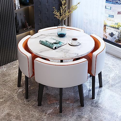 Compact Orange Round Office Reception Table Set with Chairs, Small Conference Room Meeting Table, Modern Coffee Table for Office, Home, or Meeting Spaces