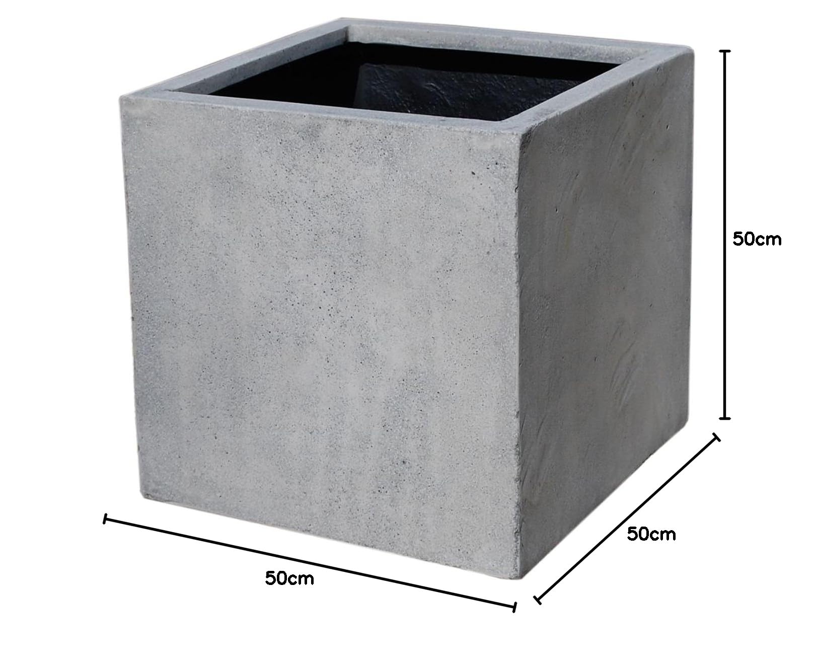 VIVANNO Pflanzkübel Fiberglas Block Frostsicher - 50x50x50 cm - Beton-Design Grau - Blumenkübel Quadratisch für Draußen und Drinnen