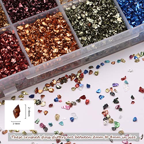 Crushed Glass Glitter, 24 Colors Irregular Crystal Chips Chunky Flakes Sequins Crushed Glass For Resin Geode Art Nail Arts Craft Diy Vase Filler Epoxy Resin Jewelry Making #TOP4