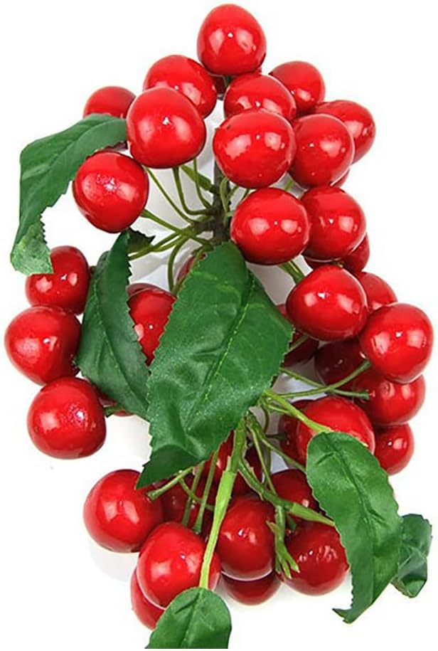5PCS Realistic Artificial Cherry Fruit Lifelike Fake Fruit for Dining Table Centerpiece,Kitchen Decor,Photography Props Wedding Decoration,Indoor Display(Dark Red06)