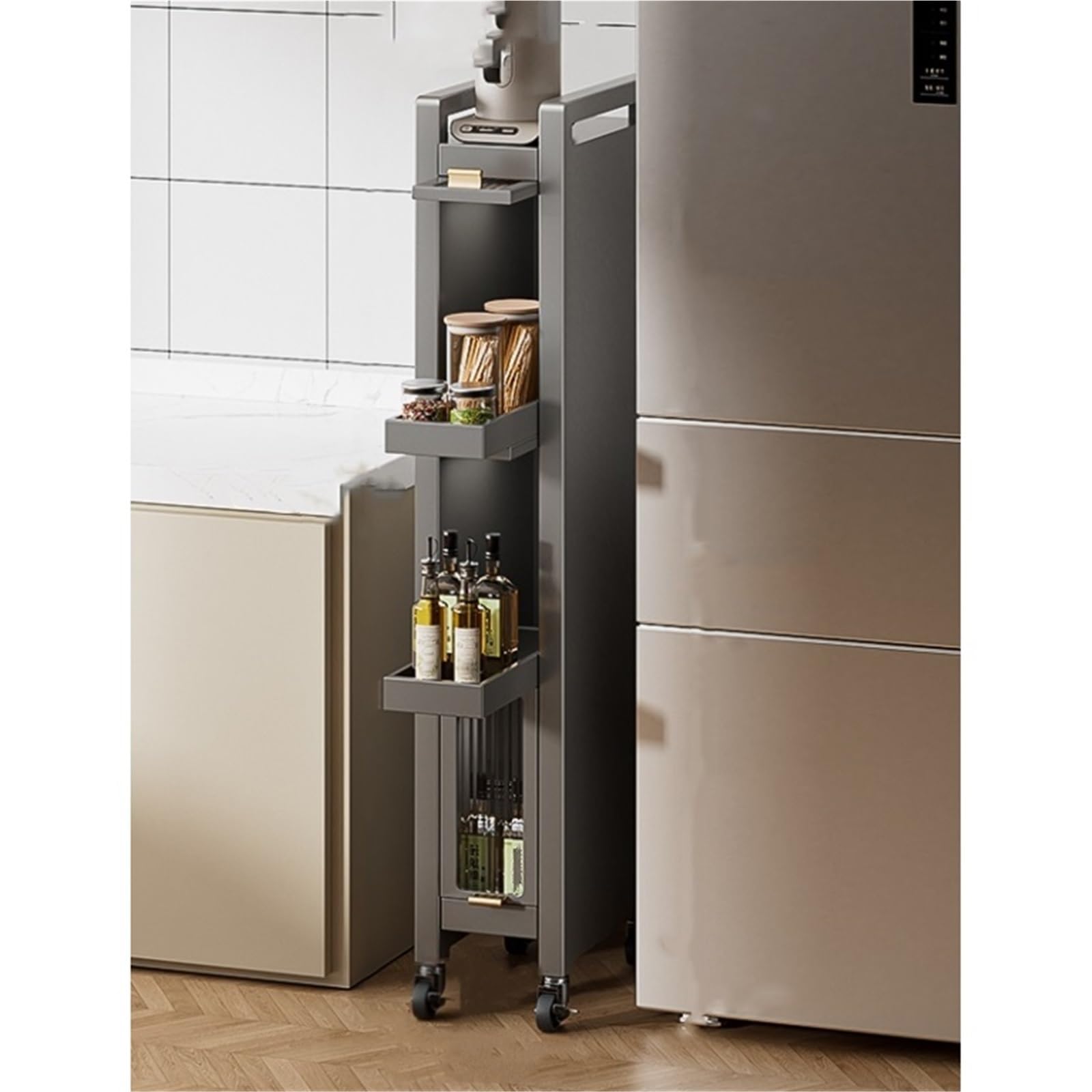 Gabinete de almacenamiento de cocina delgado con puerta acrílica, carrito de despensa alto y estrecho con ruedas, carrito utilitario que ahorra espacio para comedor y organización de cocina (30 x 40 x