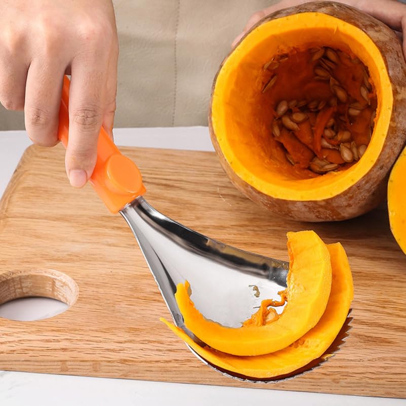 Cuillère à évider En Acier Inoxydable Pour Citrouille - Bords Dentelés - Dimensions 23,7 X 8,5 Cm - Outil De Cuisine Pratique Pour Courge, Melon, Fruits