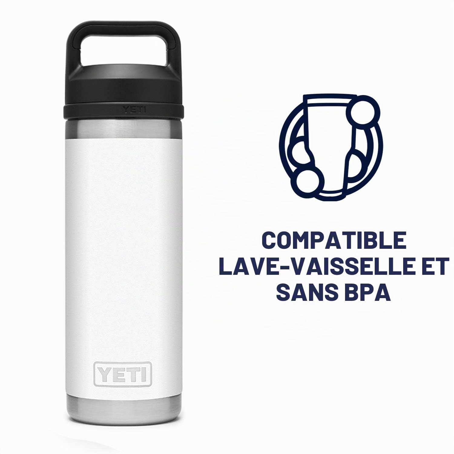 YETI Rambler Bouteille isotherme en acier inoxydable avec bouchon Chug – 532 ml – Blanc