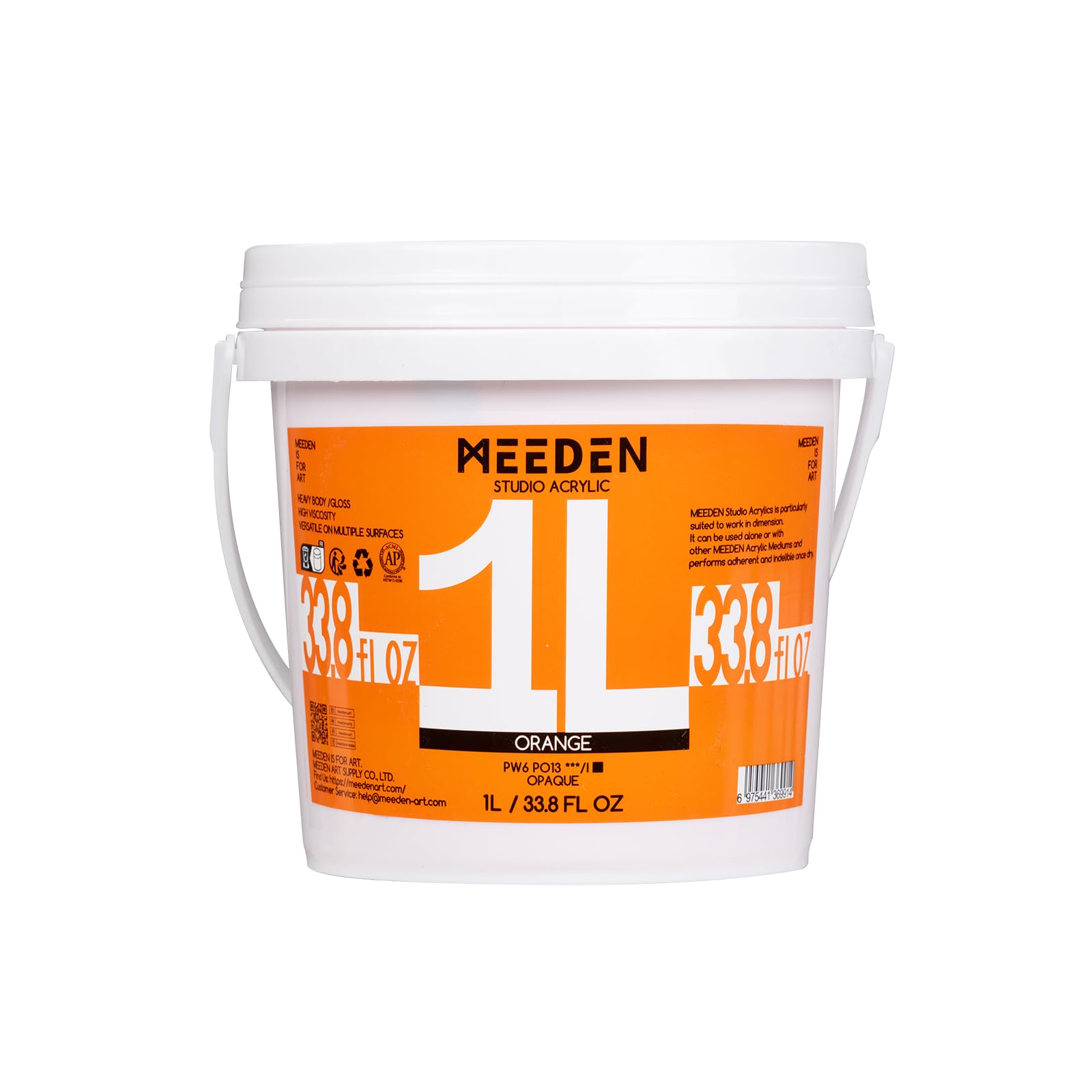 Meeden Orange - 1L Orange Acrylic Paint: 1 L /33.8 Oz Heavy Body Gloss Non-Toxic - Professional Art Paints For Canvas, Wood, Craft Painting