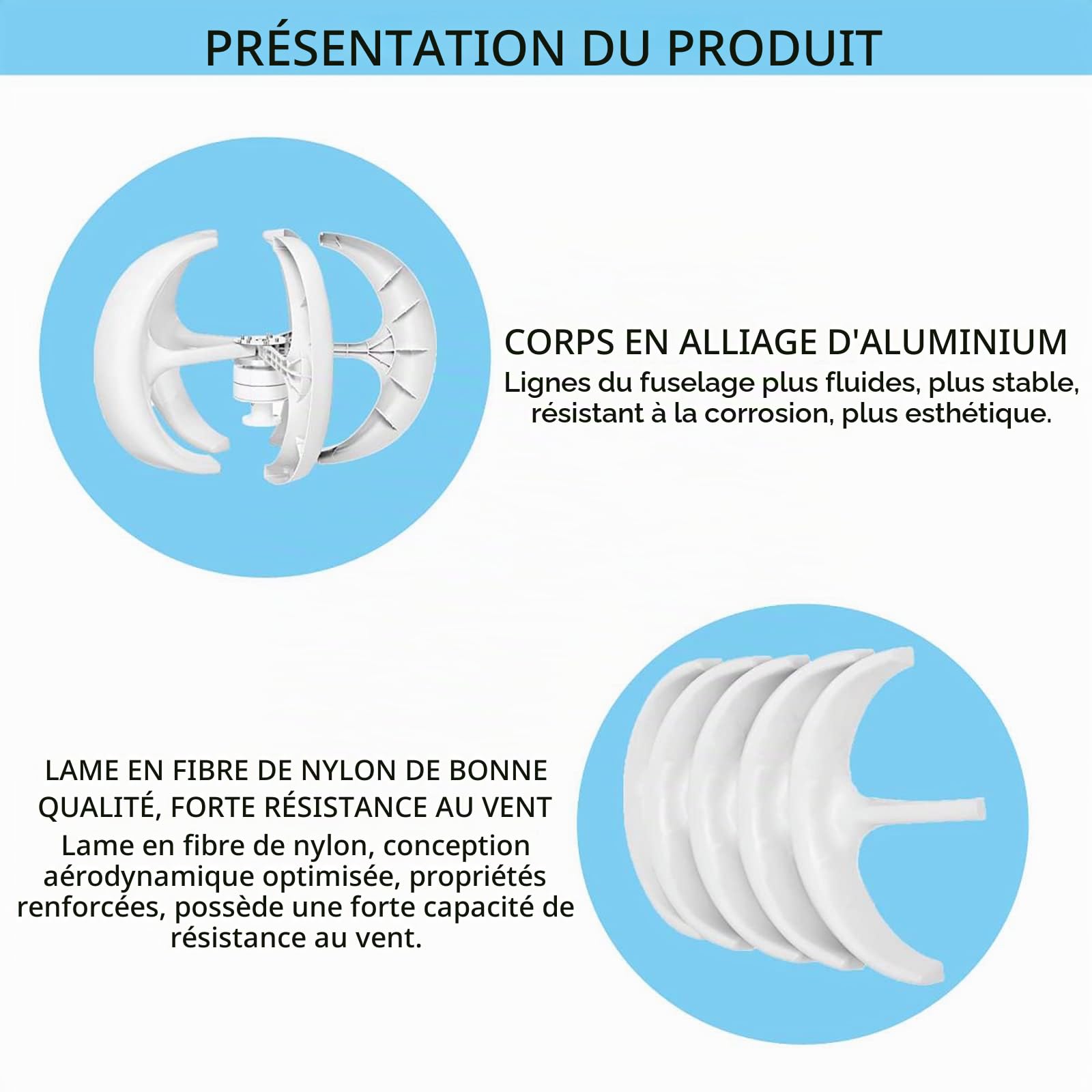 6000W 5 Lames éoliennes Verticales avec contrôleur, 12V 24V 48V pour la Maison à Basse Vitesse du Vent Démarrer sans Bruit Petite éolienne