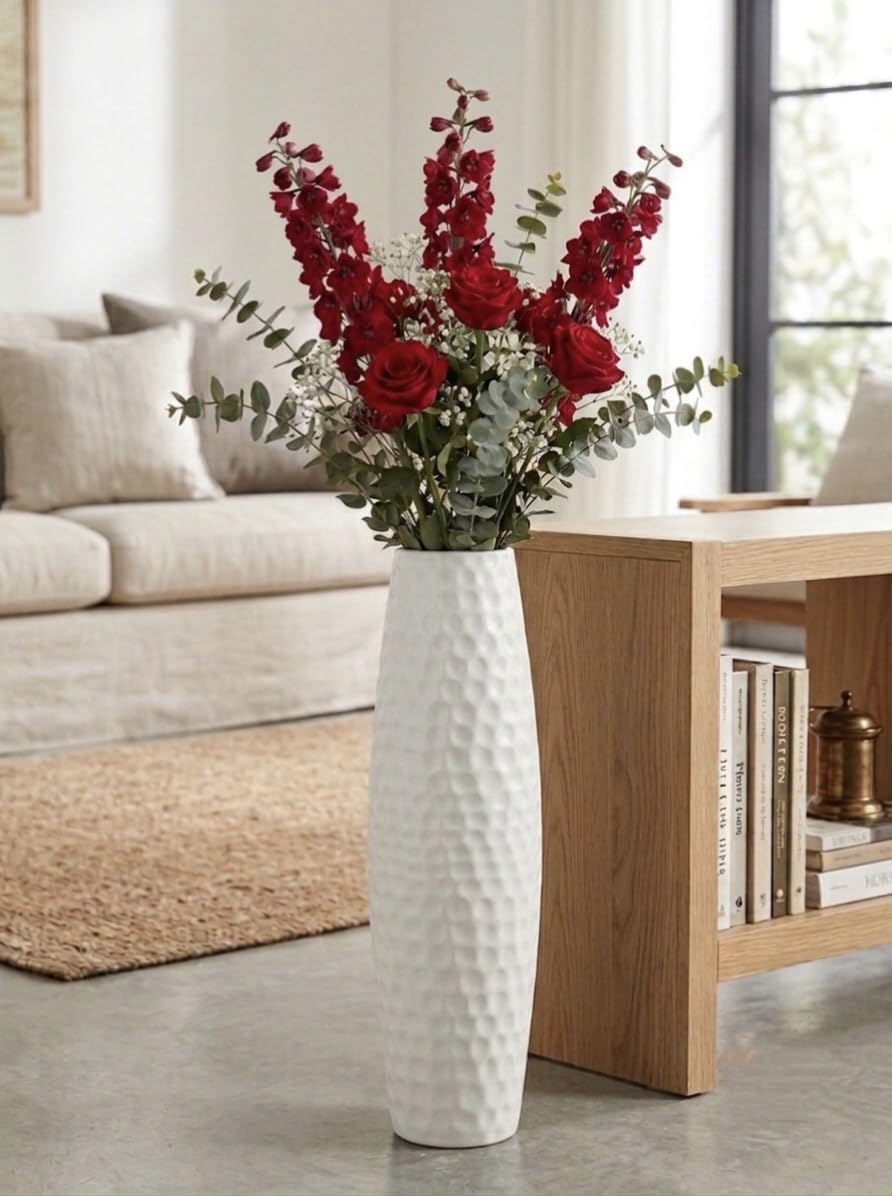 Hammered Metal Flower Vase | Decorative Vase for Modern Home, Living Room, Office & Home Décor - 18 inches.-image-22