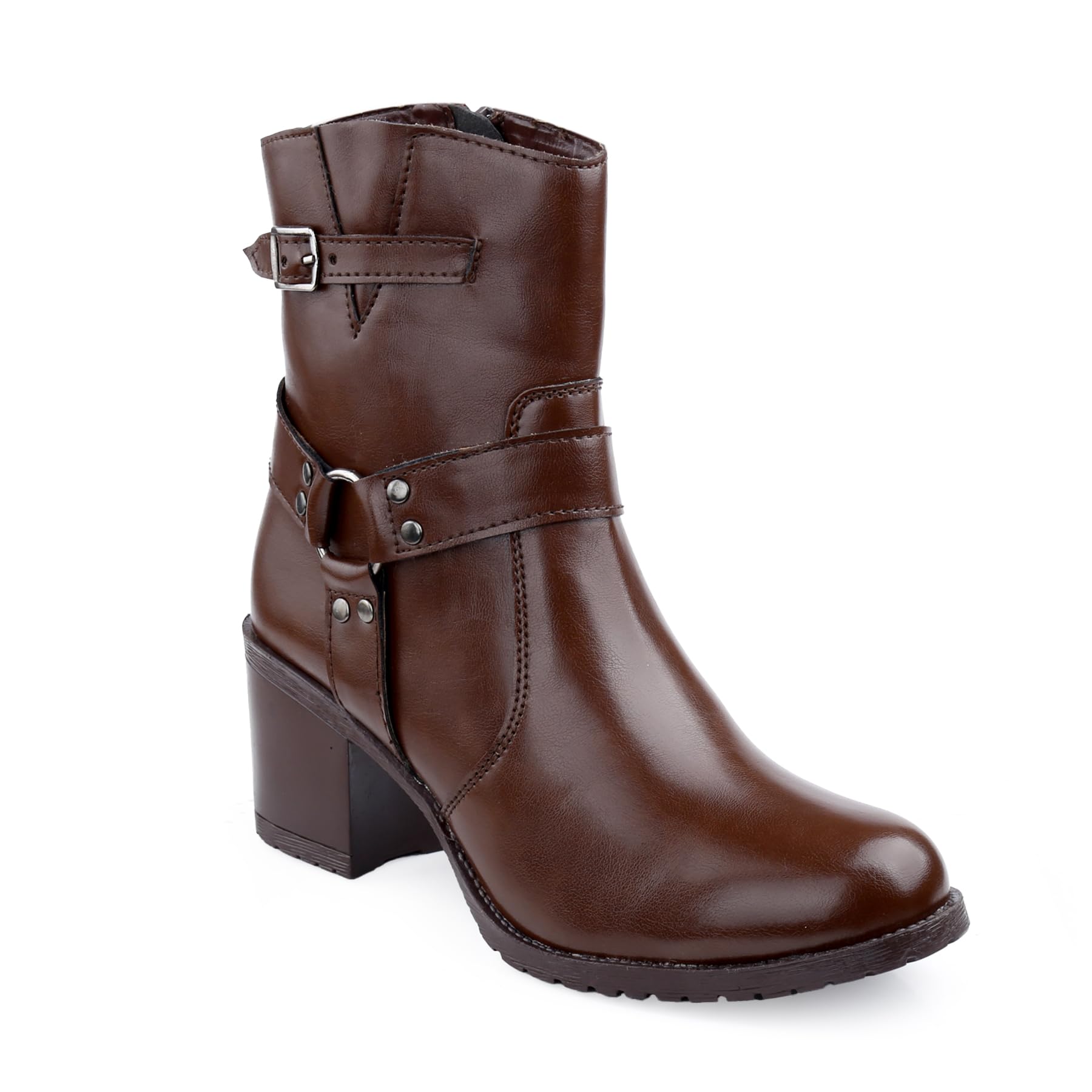 Women's 2.5 Inch Heel Height Increasing Faux Leather Formal Slip-on Ankle Zipper Ring Shoes-image-40