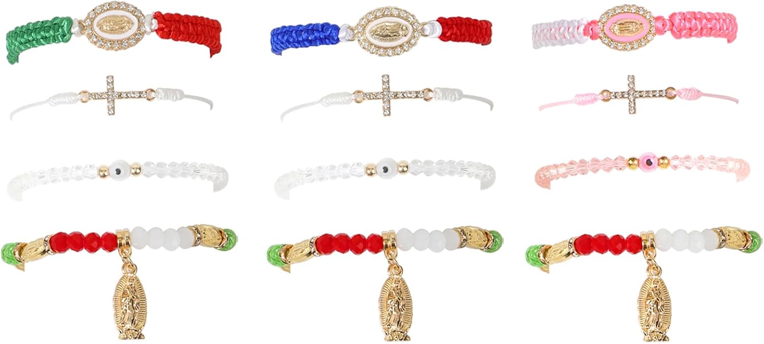 24Pcs Red Lucky Mexican Bracelets Set - Virgin Mary & San Judas Catholic Bracelets with Evil Eye Beads Glass Beads Red String Protection Bracelet for Women Men Anklet Gift Spiritual Jewelry - Image 2