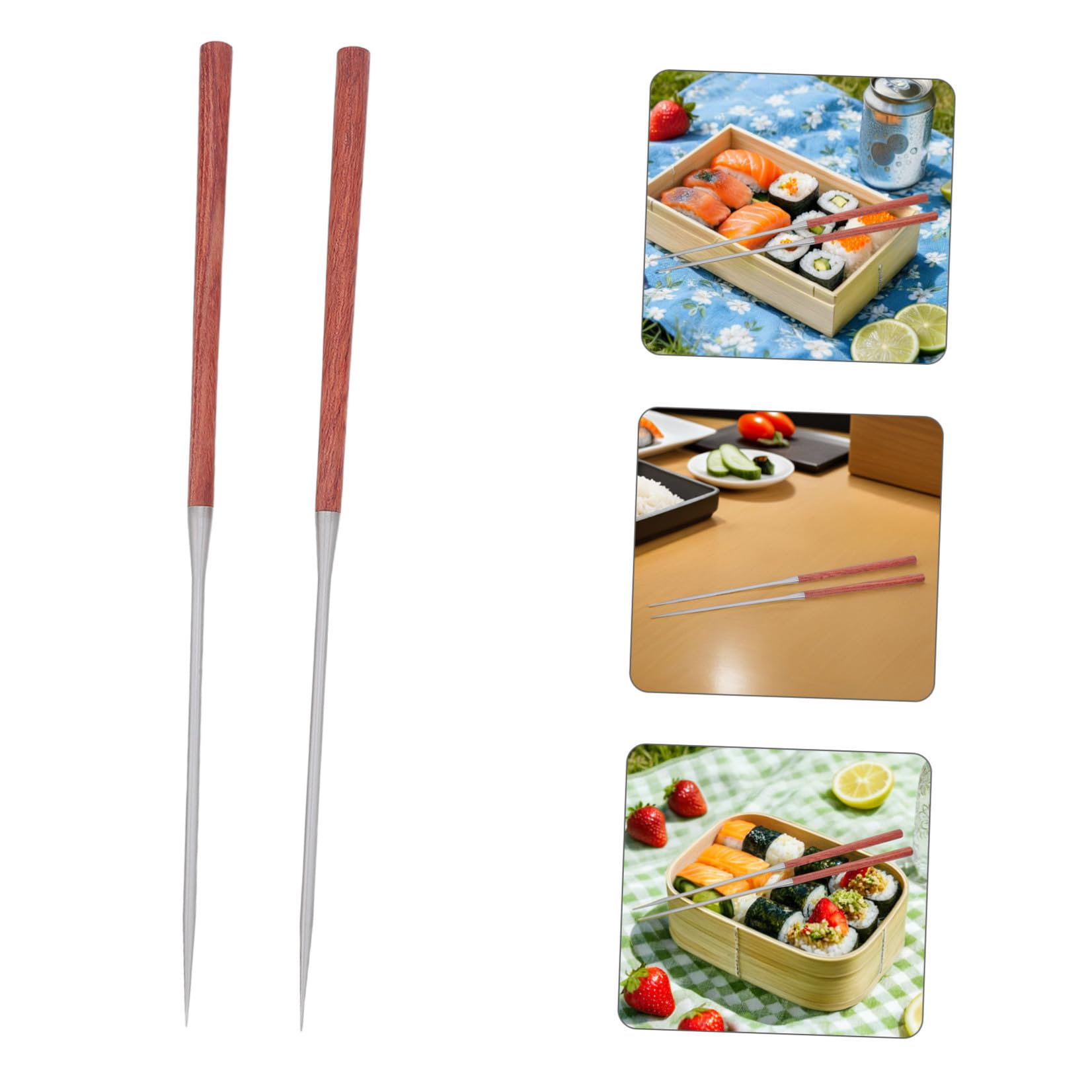 Bacchette per Sushi in Acciaio Inossidabile Impugnatura in Legno, Punta Appuntita per Precisione, Leggere e Riutilizzabili, per Mangiare e Lavoro
